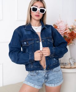 CAMPERA DE JEANS AZUL CON ROTURITAS