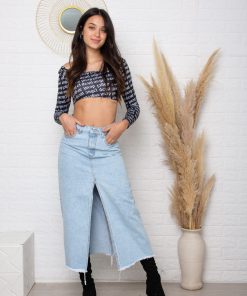 POLLERA CELESTE LARGA DEFLECADA