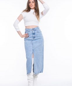 POLLERA CELESTE LARGA DOBLILLES