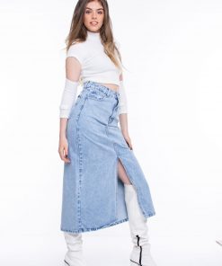 Alternative view of POLLERA CELESTE LARGA DOBLILLES