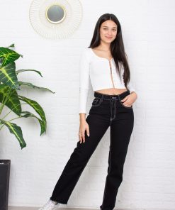 wide leg deflecado con costura blanca