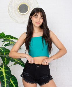 Alternative view of shorts negro con rotura deflecado