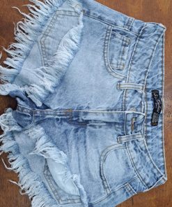 SHORT CELESTE CAVADO GASTADO TIRO BAJO