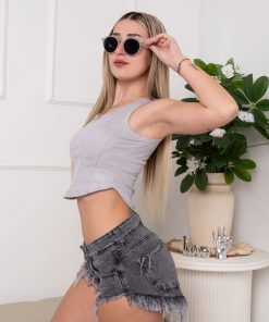 Alternative view of SHORT GRIS NEVADO DEFLECADO T.BAJO