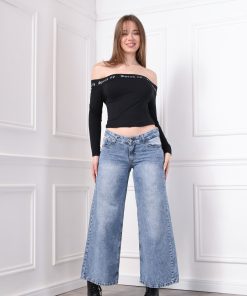 MEGA WIDE LEG AZUL NEVADO CON BIGOTES