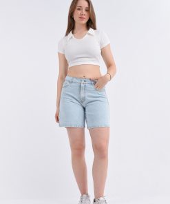 BERMUDA CORTA CELESTE CON BRILLO