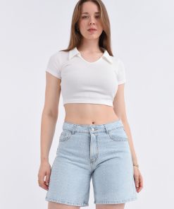 Alternative view of BERMUDA CORTA CELESTE CON BRILLO