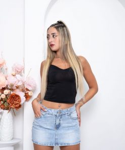 POLLERA MINI CELESTE CON BIGOTES