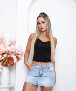 Alternative view of POLLERA MINI CELESTE CON BIGOTES